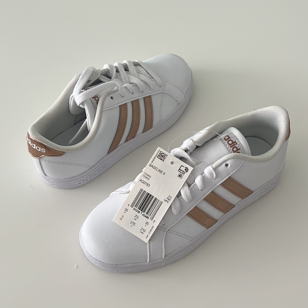 White and gold stripes Adidas for girls
